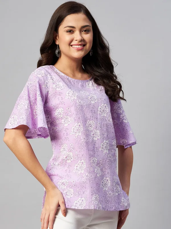 Women's_Lavender-Coloured_Bell_Sleeve_Floral_Print_Kurti_-_Doriyan
