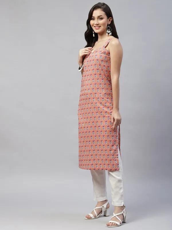 Women's_Peach-Coloured_Floral_Printed_Kurta_-_Doriyan