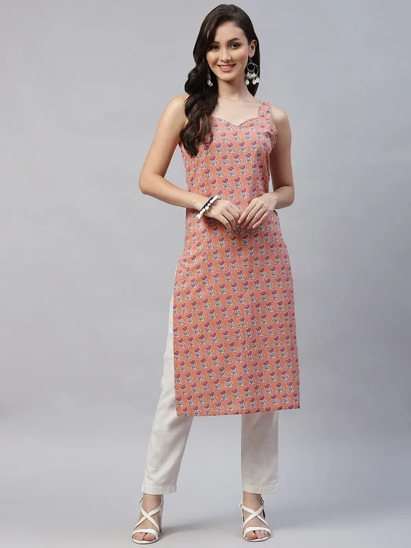 Women's_Peach-Coloured_Floral_Printed_Kurta_-_Doriyan