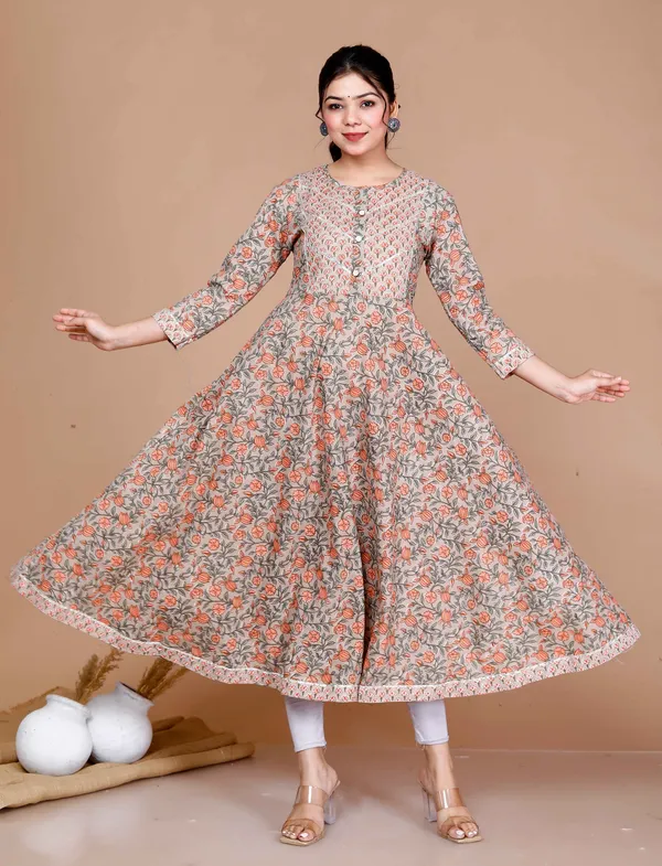 Women'S_Brown_Cotton_Floral_Printed_Anarkali_Kurta_For_-_Doriyan