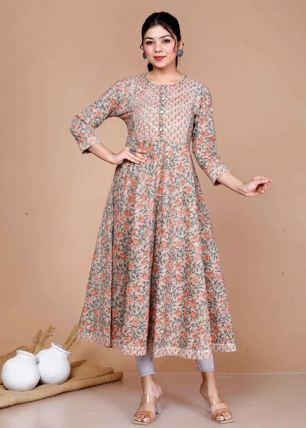 Women'S_Brown_Cotton_Floral_Printed_Anarkali_Kurta_For_-_Doriyan