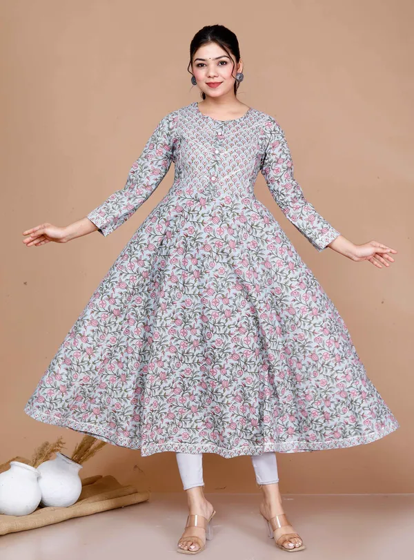 Women'S_Blue_Floral_Printed_Anarkali_Kurta_-_Doriyan