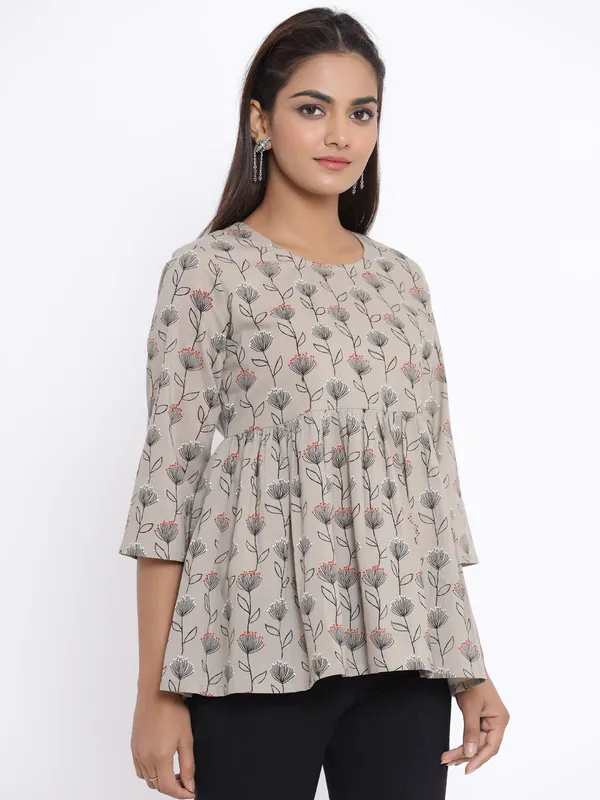 Women's_Beige_Cotton_Floral_Printed_Short_Kurti_-_Doriyan