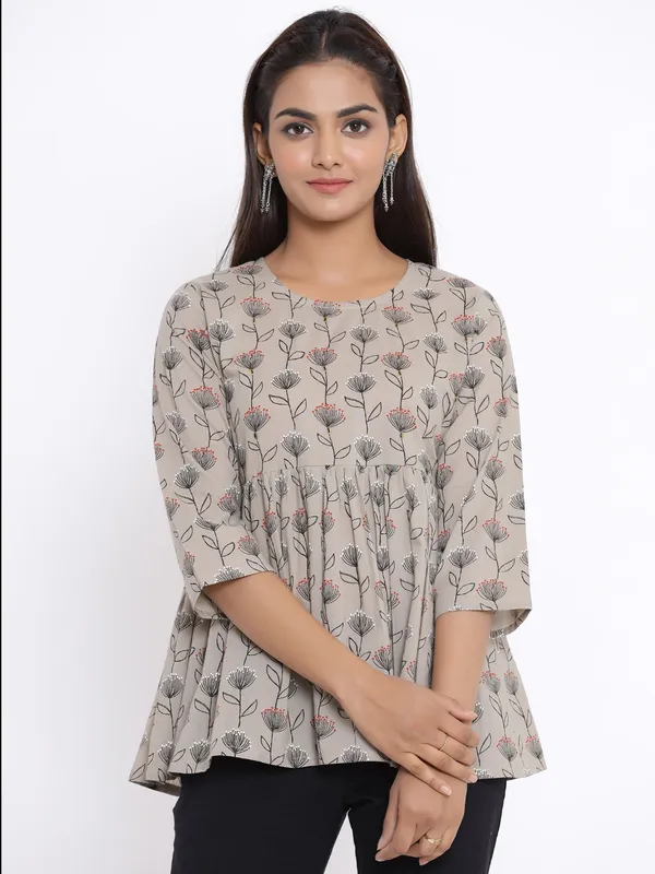 Women's_Beige_Cotton_Floral_Printed_Short_Kurti_-_Doriyan