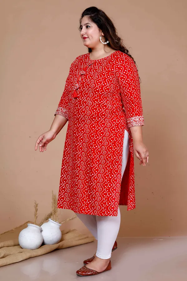 Women'S_Plus_Size_Festive_Wear_Red_Bandhani_Printed_Straight_Kurta_-_Doriyan
