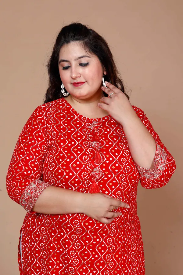 Women'S_Plus_Size_Festive_Wear_Red_Bandhani_Printed_Straight_Kurta_-_Doriyan