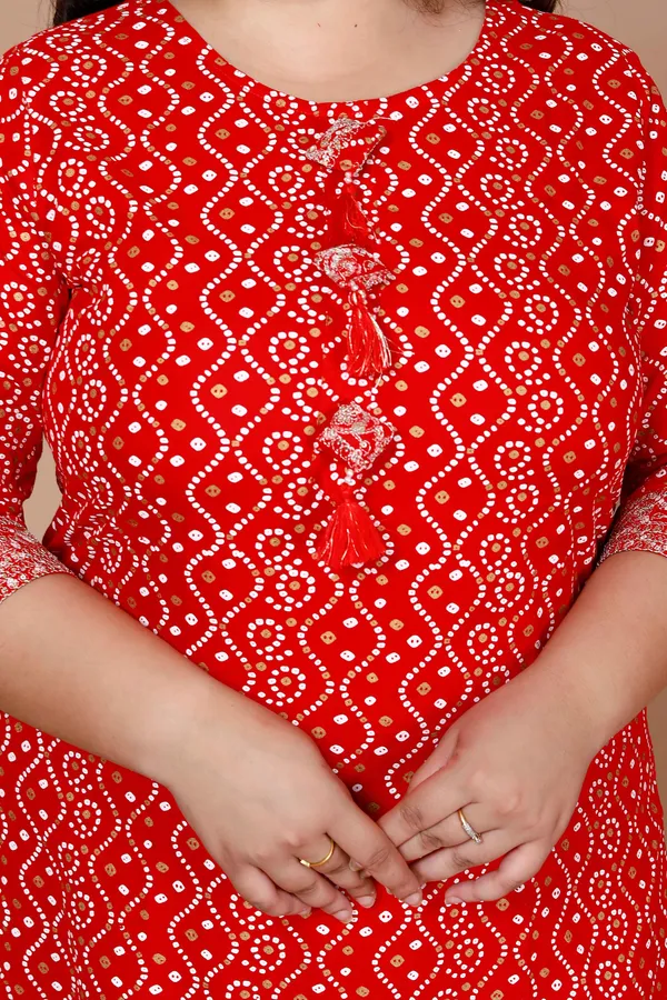 Women'S_Plus_Size_Festive_Wear_Red_Bandhani_Printed_Straight_Kurta_-_Doriyan