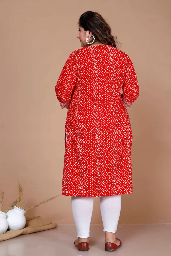 Women'S_Plus_Size_Festive_Wear_Red_Bandhani_Printed_Straight_Kurta_-_Doriyan