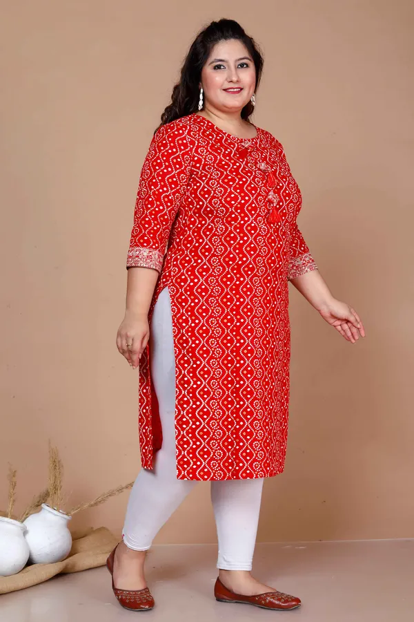 Women'S_Plus_Size_Festive_Wear_Red_Bandhani_Printed_Straight_Kurta_-_Doriyan