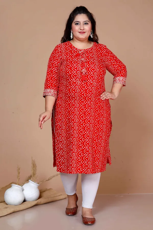 Women'S_Plus_Size_Festive_Wear_Red_Bandhani_Printed_Straight_Kurta_-_Doriyan