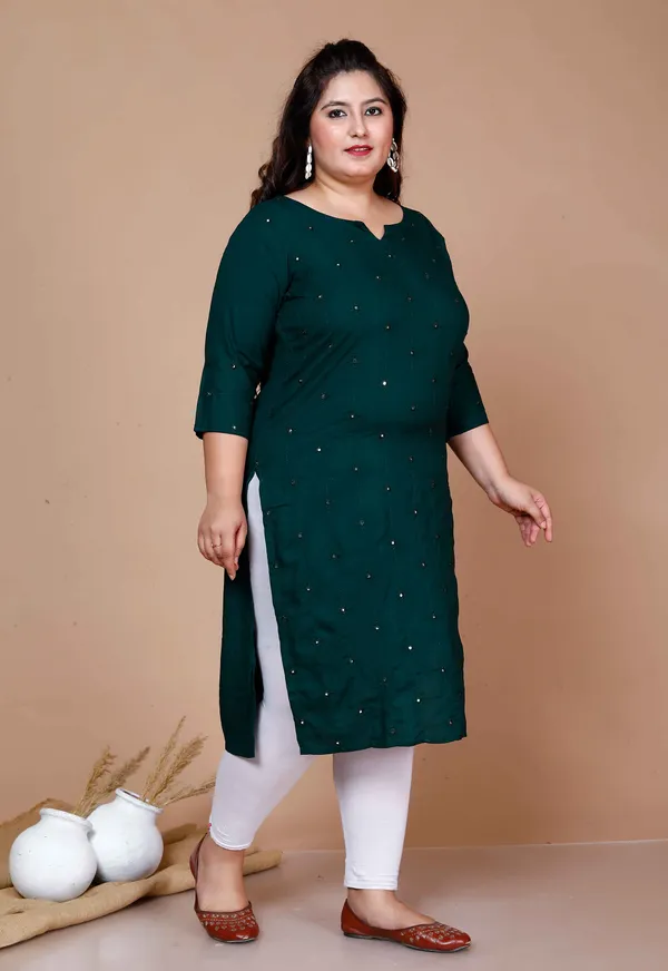 Women'S_Plus_Size_Green_Embroidered_Straight_Kurti_-_Doriyan