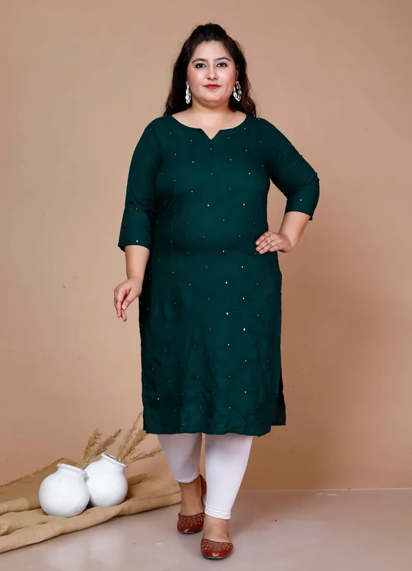 Women'S_Plus_Size_Green_Embroidered_Straight_Kurti_-_Doriyan