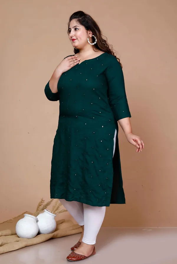 Women'S_Plus_Size_Green_Embroidered_Straight_Kurti_-_Doriyan
