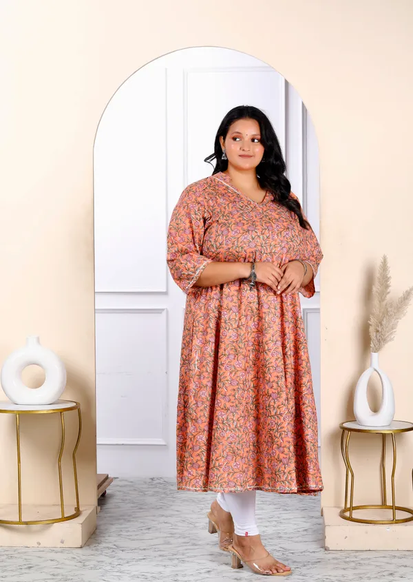 Women's_Plus_Size_Orange_Cotton_Floral_And_Gota_Patti_Details_Party_Wear_Anarkali_Kurta_-_Doriyan
