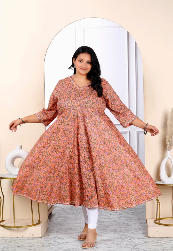 Women's_Plus_Size_Orange_Cotton_Floral_And_Gota_Patti_Details_Party_Wear_Anarkali_Kurta_-_Doriyan