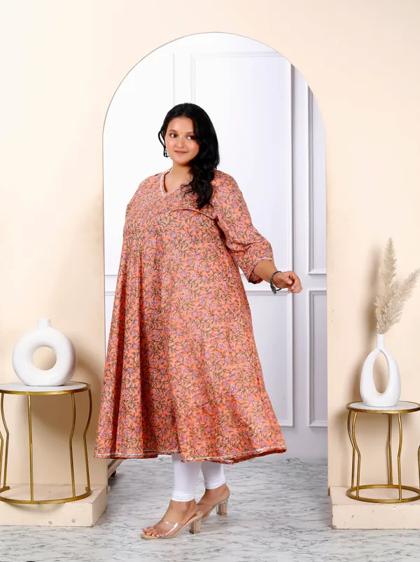 Women's_Plus_Size_Orange_Cotton_Floral_And_Gota_Patti_Details_Party_Wear_Anarkali_Kurta_-_Doriyan