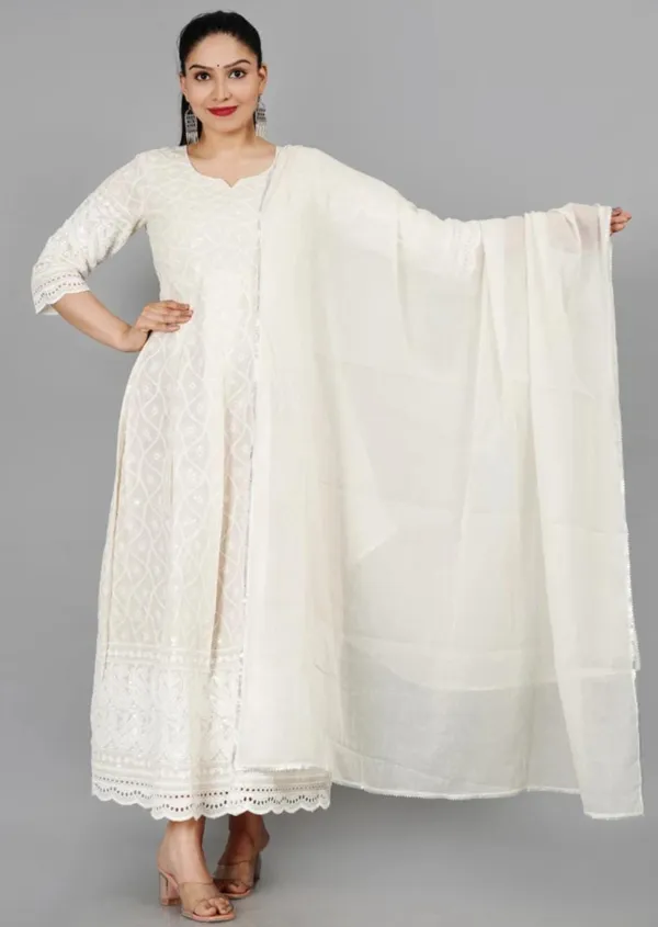 Women's_Floral_Embroidered_Thread_Work_Cream_Chikankari_Anarkali_Kurta_With_Cotton_Dupatta_-_Doriyan