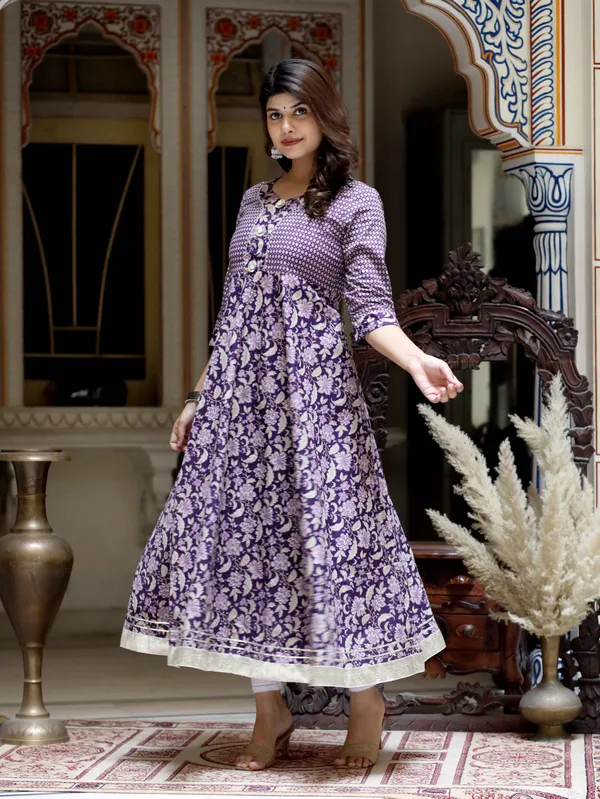 Women's_Purple_Cotton_Floral_Gota_Lace_Work_Anarkali_Kurta_-_Doriyan