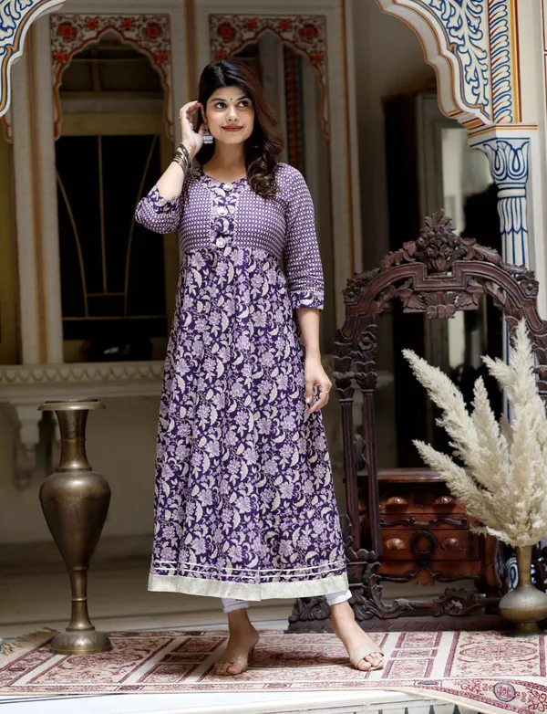 Women's_Purple_Cotton_Floral_Gota_Lace_Work_Anarkali_Kurta_-_Doriyan