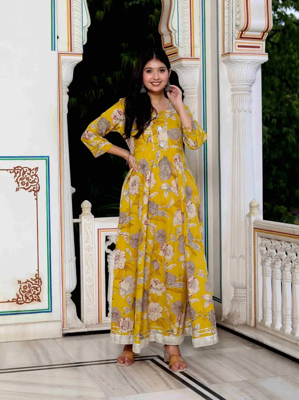 Women's_Cotton_Gotapatti_And_Lace_Border_Details_Floral_Printed_Yellow_Anarkali_Kurta_-_Doriyan