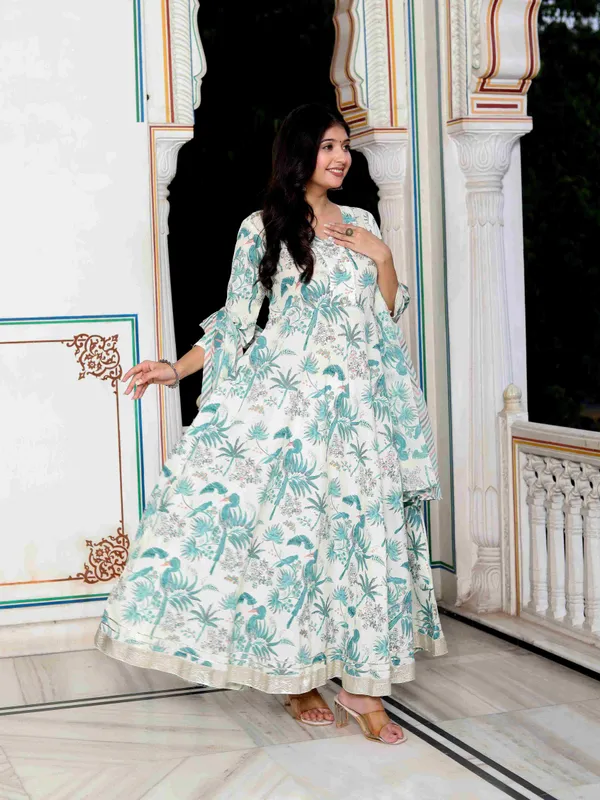 Women's_Light_Green_Birds_And_Leaf_Floral_Printed_Anarkali_Kurta_And_Dupatta_Set_-_Doriyan