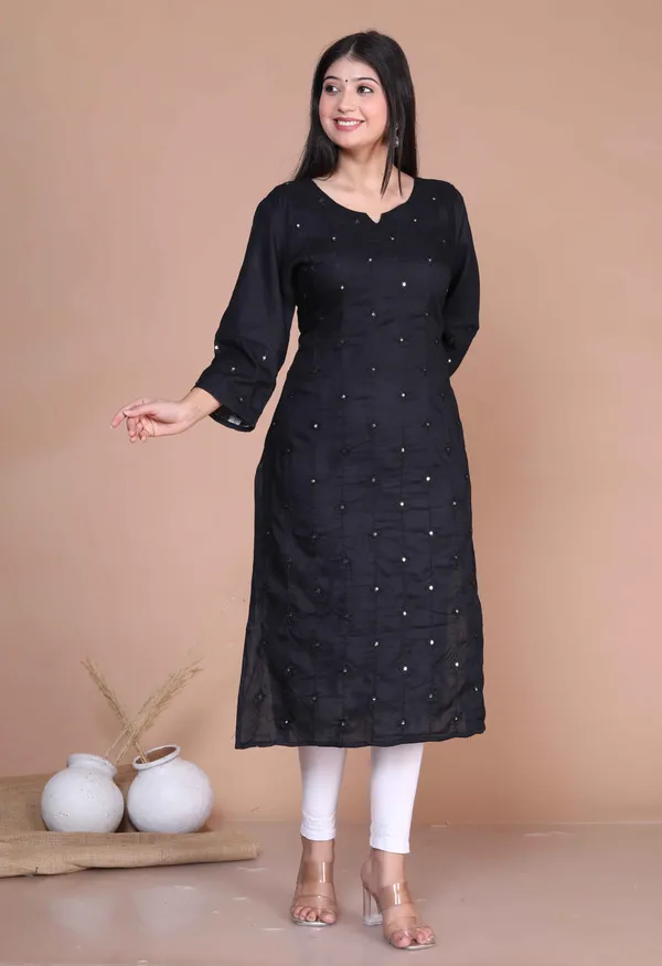 Women's_Black_Embroidered_And_Mirror_Work_Pakistani_Straight_Kurti_-_Doriyan