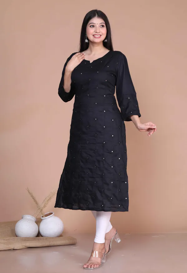 Women's_Black_Embroidered_And_Mirror_Work_Pakistani_Straight_Kurti_-_Doriyan