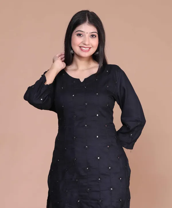 Women's_Black_Embroidered_And_Mirror_Work_Pakistani_Straight_Kurti_-_Doriyan