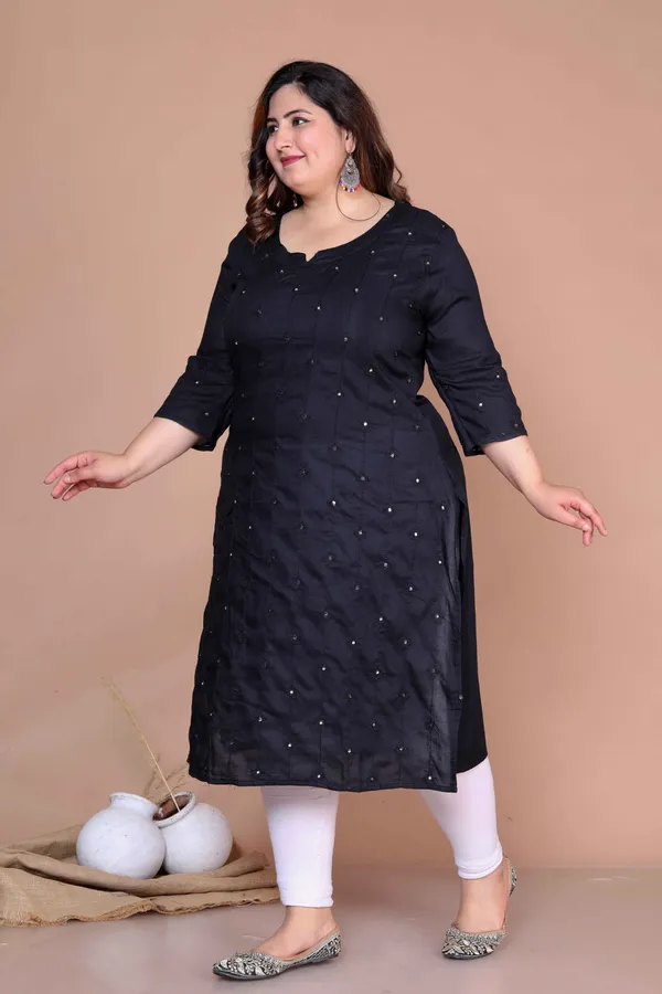 Women's_Plus_Size_Black_Mirror_Work_Embroidered_Pakistani_Straight_Kurti_-_Doriyan