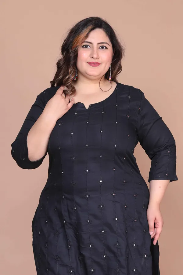 Women's_Plus_Size_Black_Mirror_Work_Embroidered_Pakistani_Straight_Kurti_-_Doriyan
