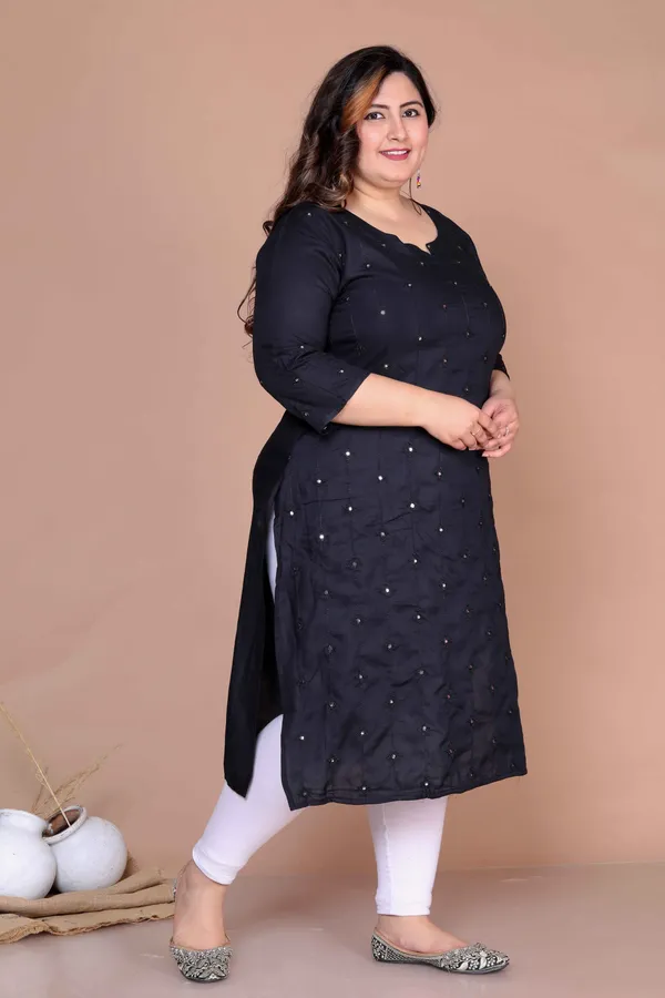 Women's_Plus_Size_Black_Mirror_Work_Embroidered_Pakistani_Straight_Kurti_-_Doriyan