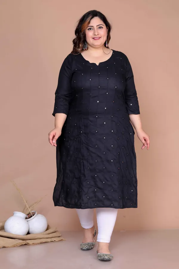 Women's_Plus_Size_Black_Mirror_Work_Embroidered_Pakistani_Straight_Kurti_-_Doriyan