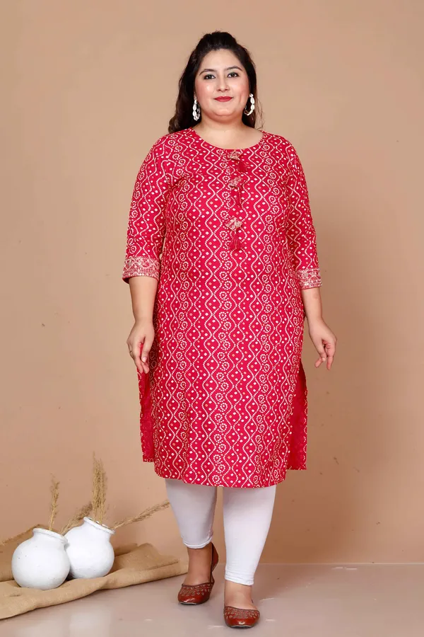 Women's_Plus_Size_Pink_Bandhani_Pakistani_Straight_Kurti_-_Doriyan