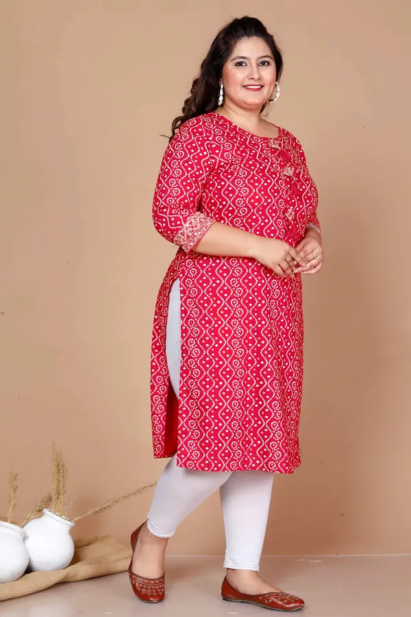 Women's_Plus_Size_Pink_Bandhani_Pakistani_Straight_Kurti_-_Doriyan