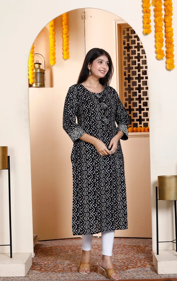 Women's_Rayon_Embroidery_Black_Bandhani_Printed_Straight_Kurti_-_Doriyan