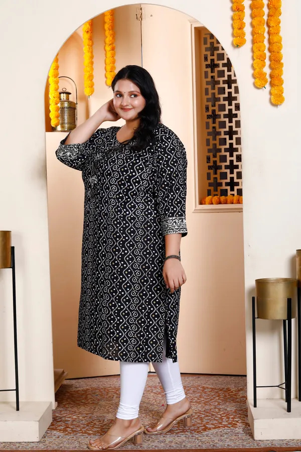 Women's_Plus_Size_Rayon_Embroidery_Black_Bandhani_Printed_Straight_Kurti_-_Doriyan