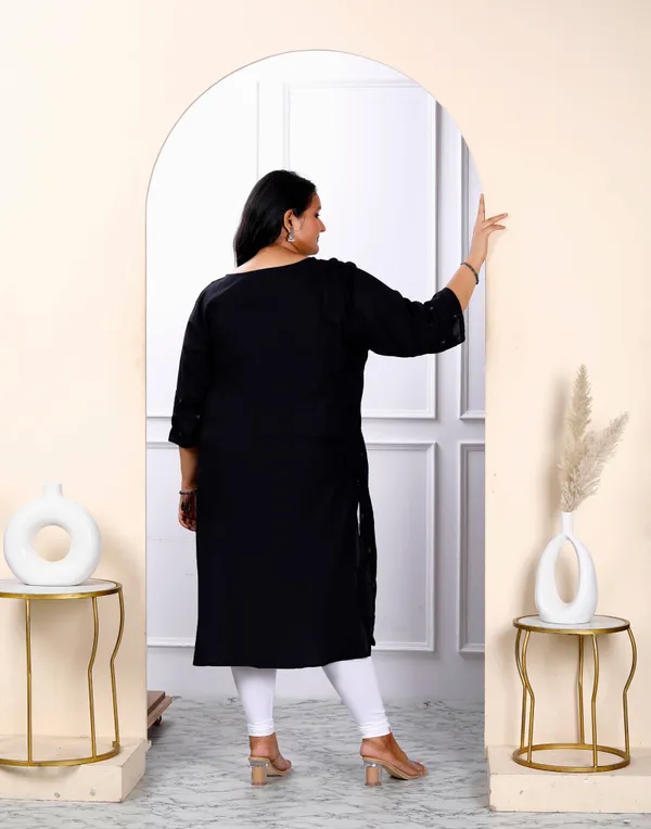 Women's_Plus_Size_Black_Embroidered_And_Mirror_Work_Straight_Kurti_-_Doriyan