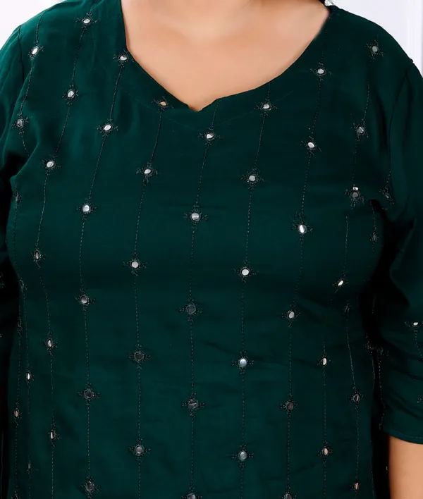 Women's_Plus_Size_Green_Embroidered_And_Mirror_Work_Straight_Kurti_-_Doriyan