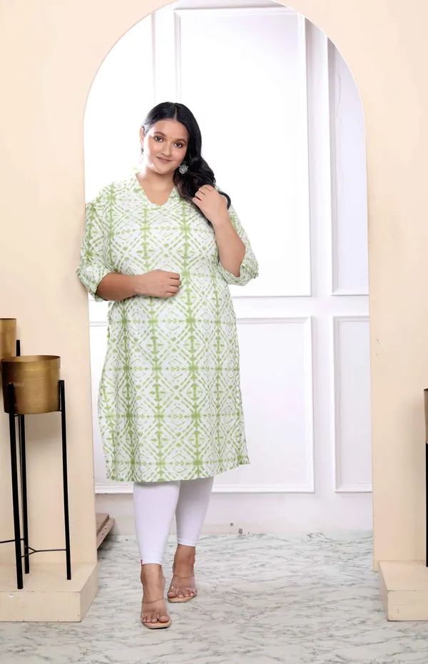 Women's_Plus_Size_White_And_Green_Tie_Dye_Cotton_Kurti_-_Doriyan