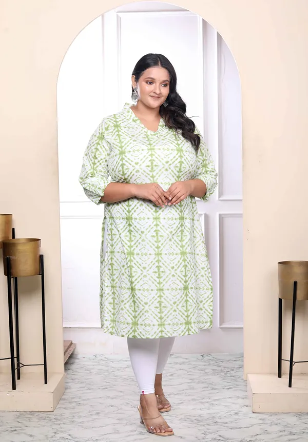 Women's_Plus_Size_White_And_Green_Tie_Dye_Cotton_Kurti_-_Doriyan