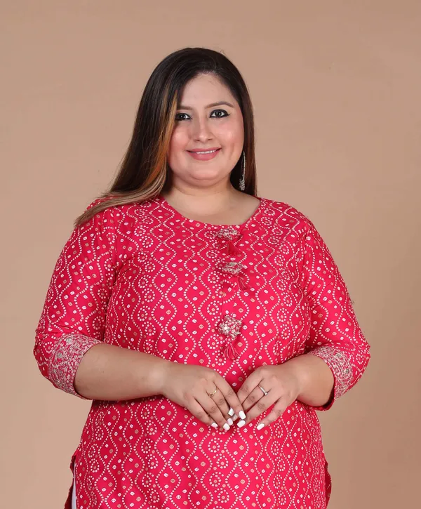 Women's_Plus_Size_Pink_Bandhani_Pakistani_Straight_Kurti_-_Doriyan