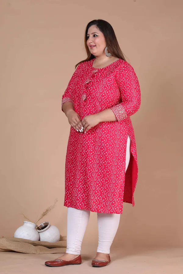 Women's_Plus_Size_Pink_Bandhani_Pakistani_Straight_Kurti_-_Doriyan
