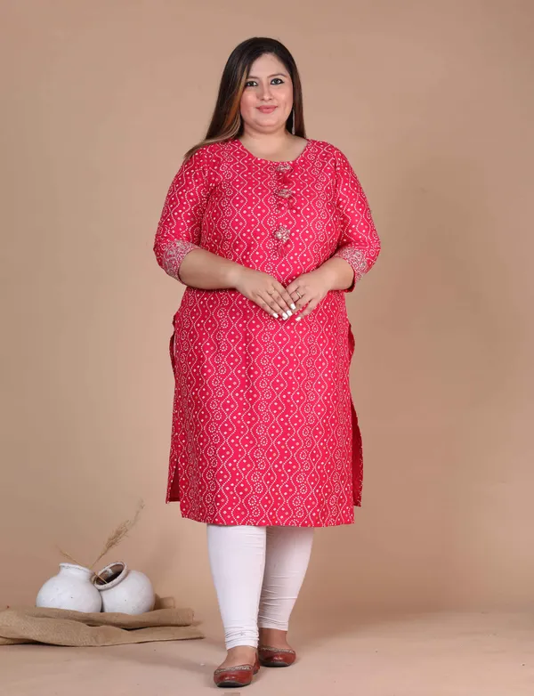 Women's_Plus_Size_Pink_Bandhani_Pakistani_Straight_Kurti_-_Doriyan