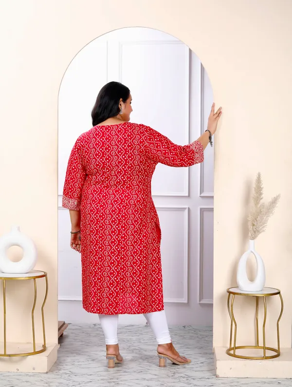 Women's_Plus_Size_Festive_Wear_Red_Bandhani_Printed_Straight_Kurti_-_Doriyan