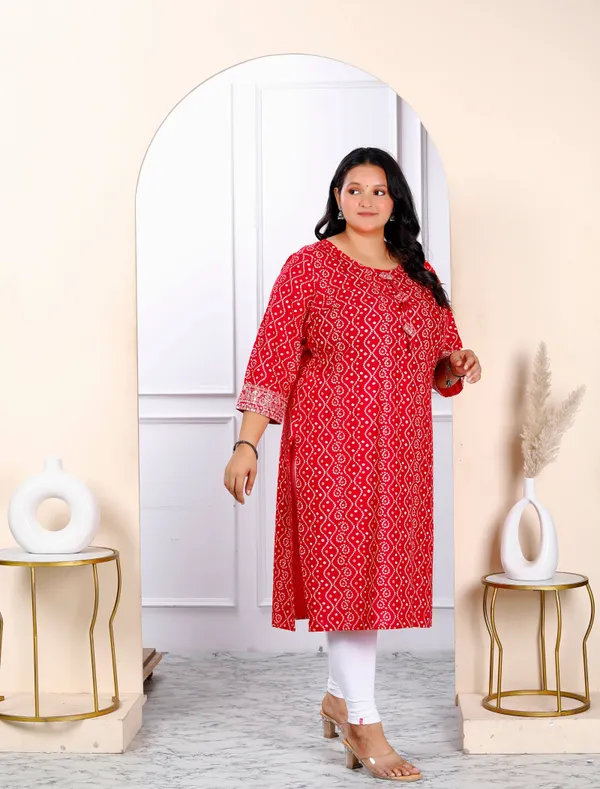 Women's_Plus_Size_Festive_Wear_Red_Bandhani_Printed_Straight_Kurti_-_Doriyan