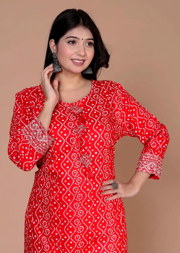 Women's_Festive_Wear_Red_Bandhani_Printed_Straight_Kurti_-_Doriyan