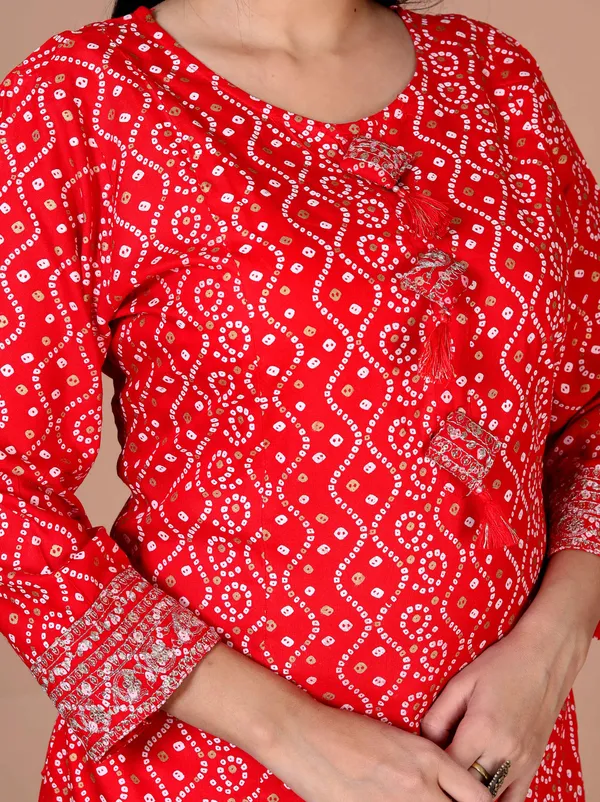 Women's_Festive_Wear_Red_Bandhani_Printed_Straight_Kurti_-_Doriyan