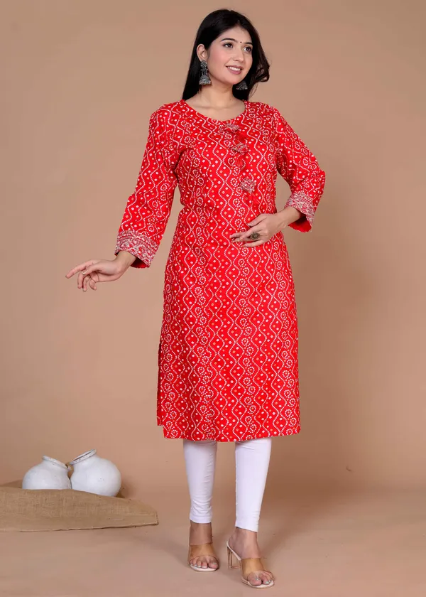 Women's_Festive_Wear_Red_Bandhani_Printed_Straight_Kurti_-_Doriyan