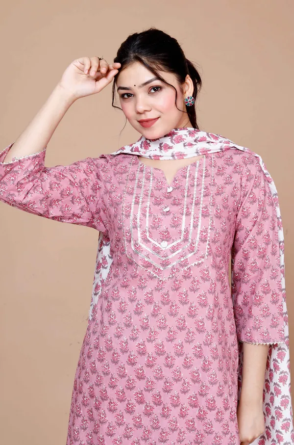 Women'S_Pink_Cotton_Festive_Kurta_With_Flared_Palazzo_&_Dupatta_Set_-_Doriyan