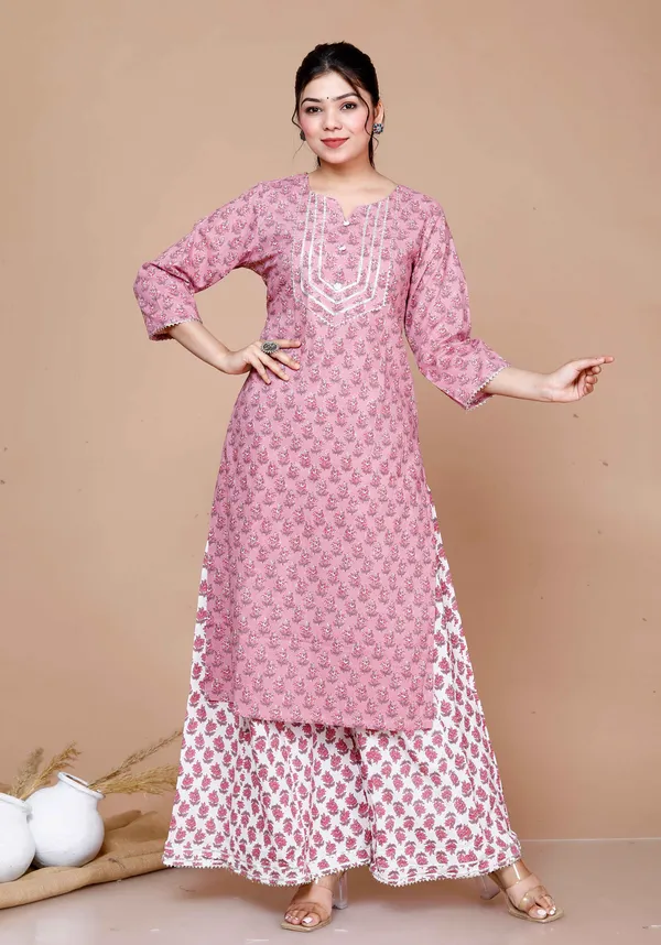 Women'S_Pink_Cotton_Floral_Print_Straight_Kurta_And_Palazzo_Set_-_Doriyan
